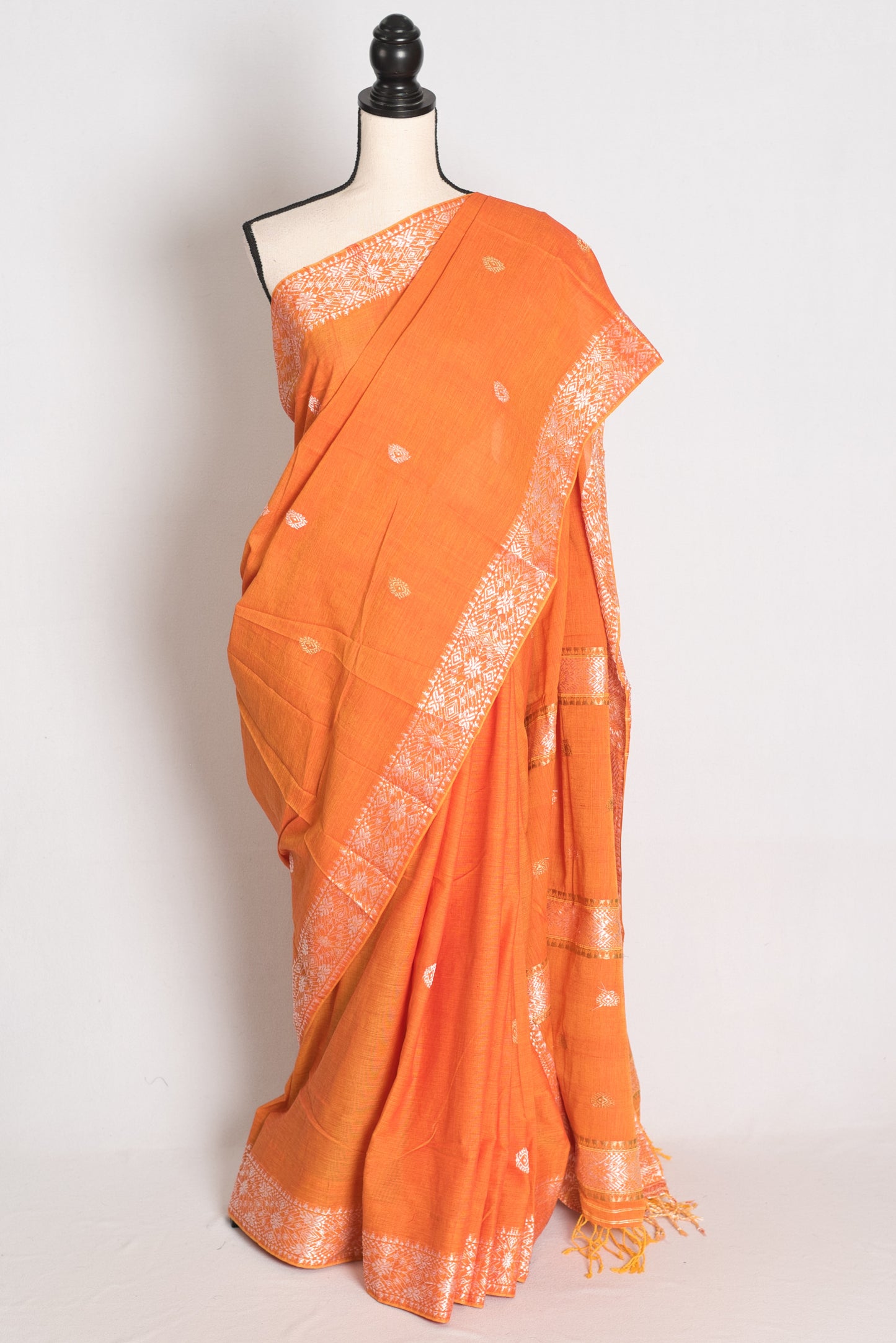 Pritha : Vibrant Orange Pure Cotton Assamese Handloom Saree image 0