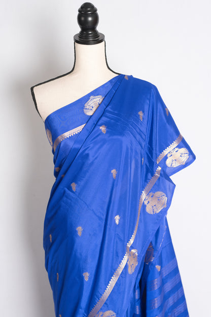 Diya: Royal Blue and Gold Semi Silk Banarasi Saree image 6