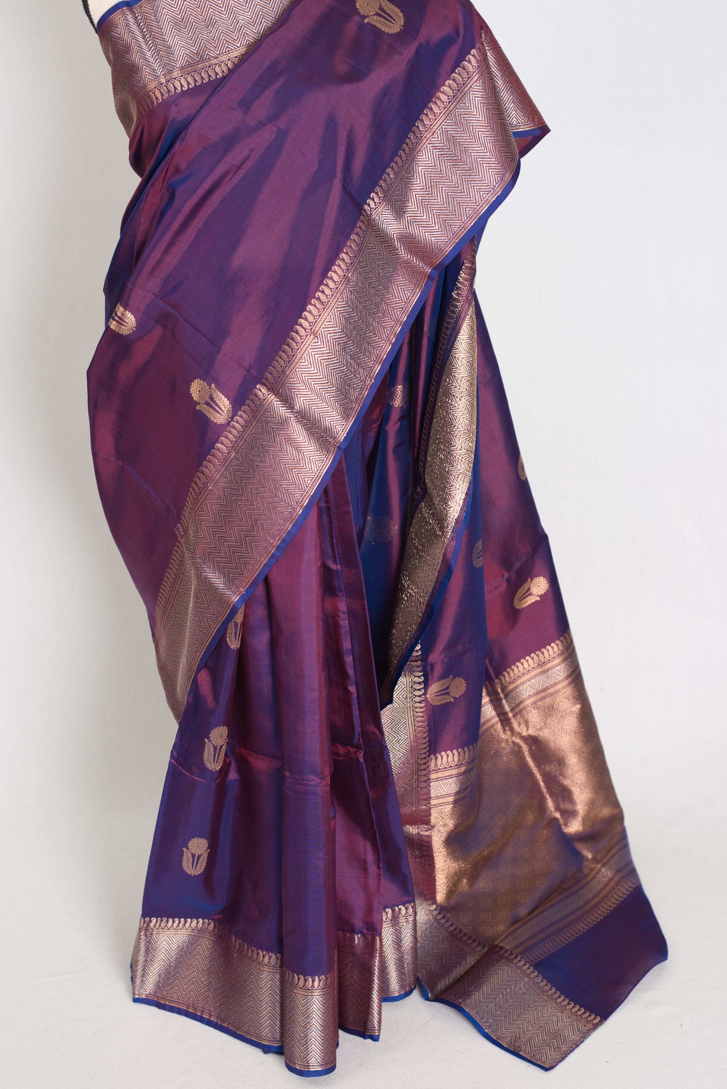 Zaina : Silk Mark Certified Purple Banarasi Silk Saree with Resham Thread Work image 5