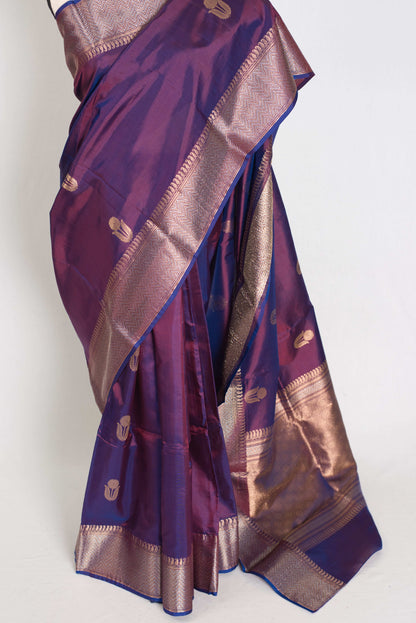 Zaina : Silk Mark Certified Purple Banarasi Silk Saree with Resham Thread Work image 5