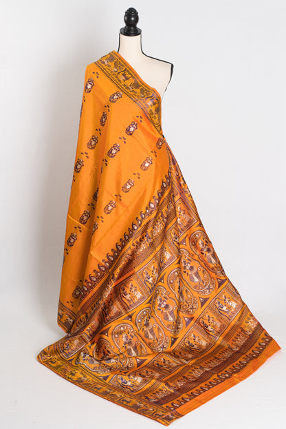 Bidisha : Traditional Baluchari Silk Saree from Bengal in Orange image 1