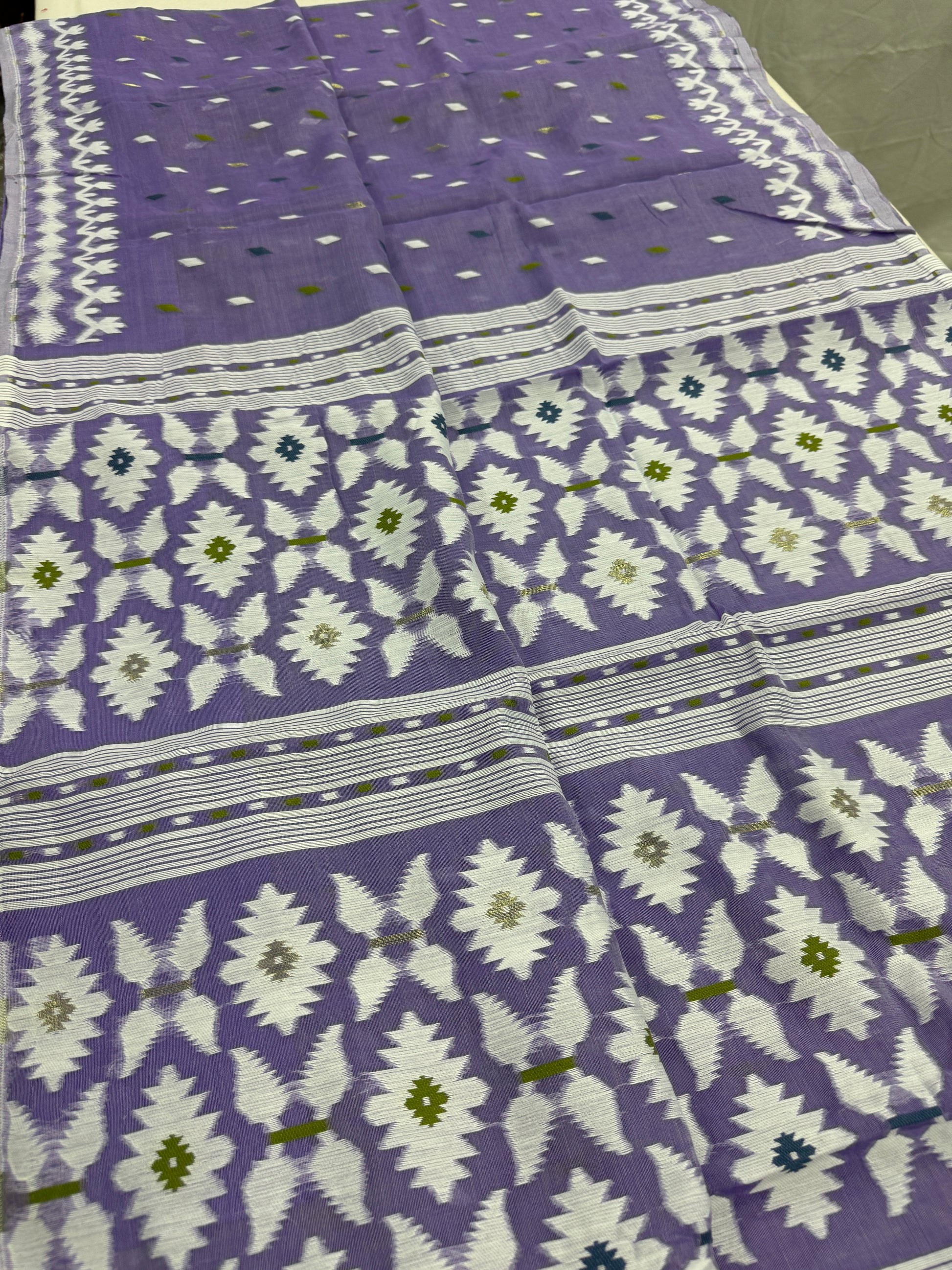 Madhabi : Mauve and White Blended Soft Cotton Jamdani Saree image 1