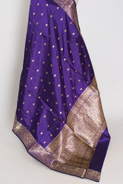 Mahua | Silk Mark Certified Pure Katan Banarasi Saree | Purple & Antique Gold image 3