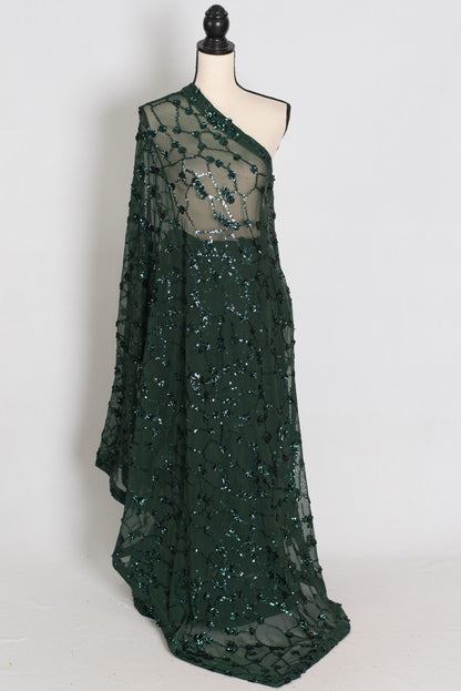 Gia | Bottle Green Soft Net Sequin Saree | Glamorous Evening Cocktail Partywear image 1