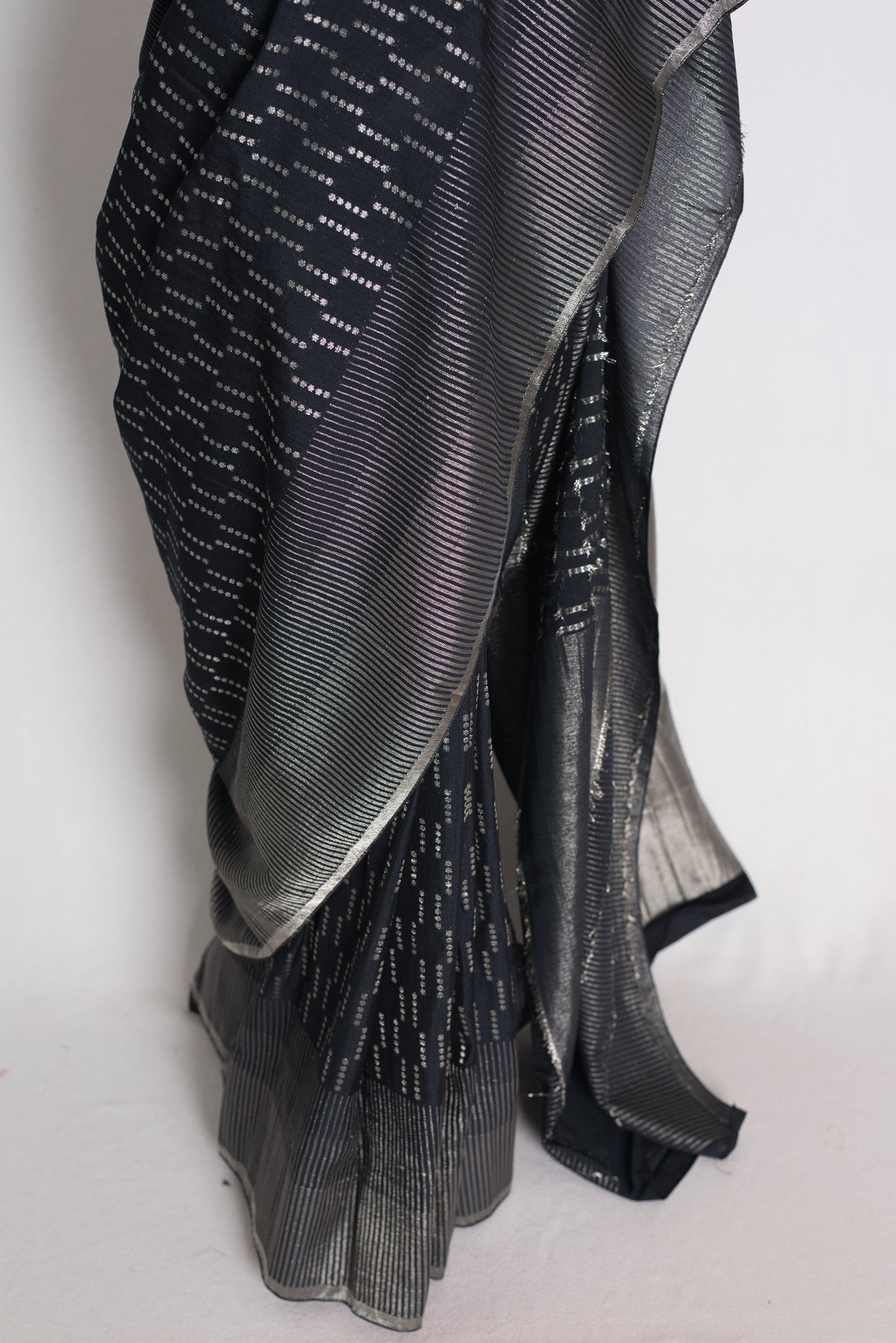 Sia: Raven Black and Silver Semi Georgette Banarasi Saree image 6