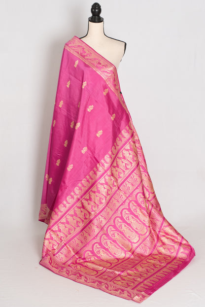 Swarna | Pink and Cream Handwoven Bishnupuri Baluchari Silk Saree image 1