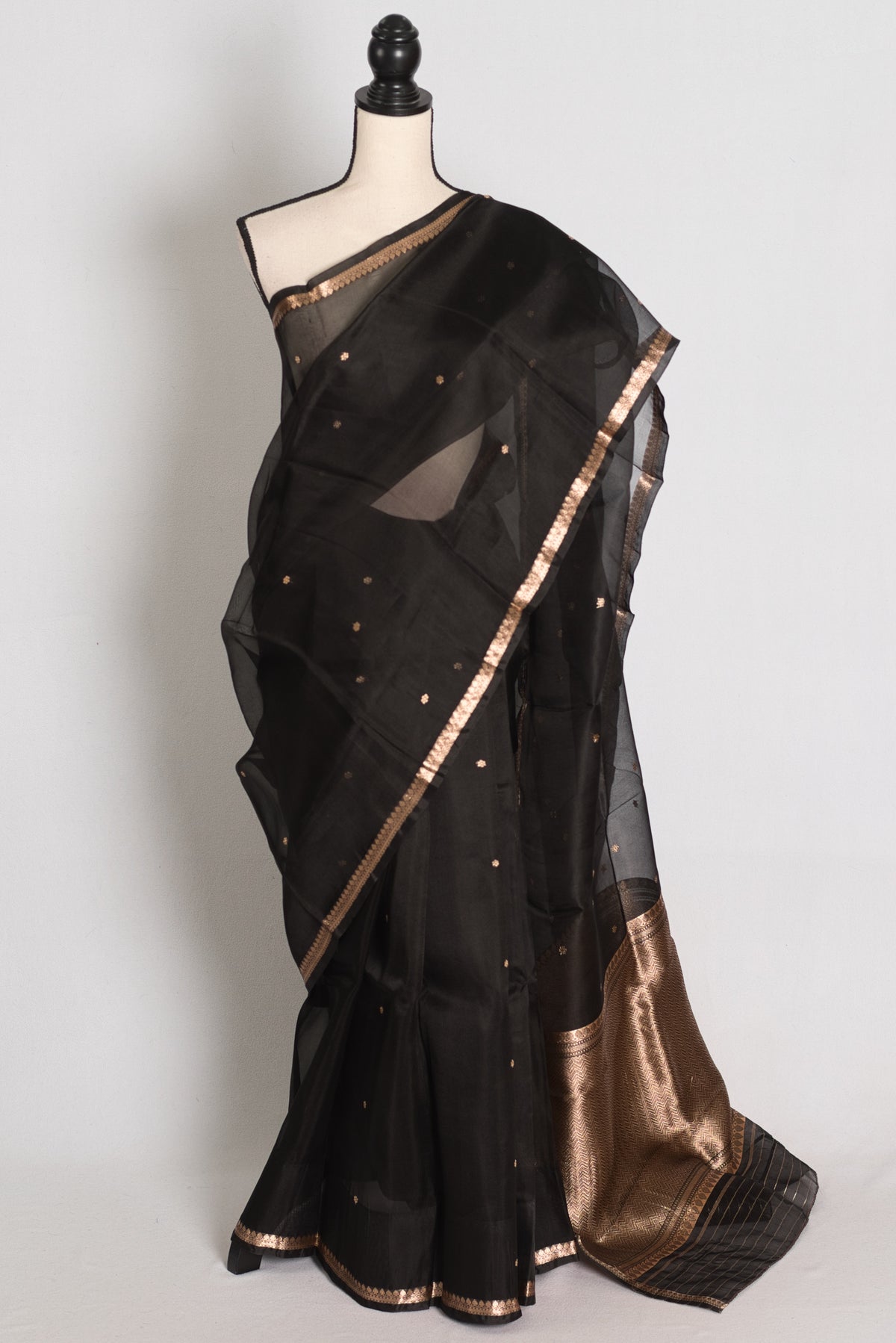 Black and Antique Gold Banarasi saree — view