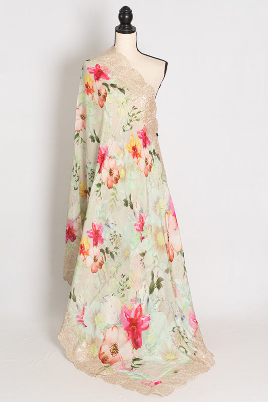 Afrin: Floral Pita Embroidery Crepe Silk Partywear Saree image 1