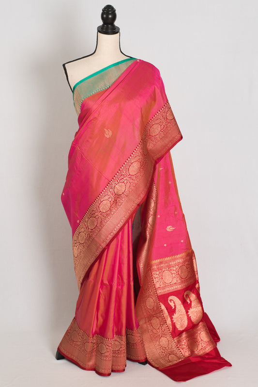 Vibha | Dual-Shade Pink Banarasi Silk Saree with 36 Size Ready-Stitched Blouse image 0