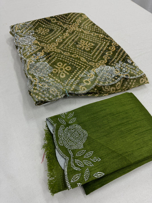 Bandhani Glow - Budget Bandhani Georgette Saree in Green image 1