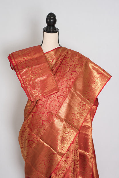 Hema : Red & Gold Bridal Kanjivaram Brocade Silk Saree (Silk Mark Certified) image 2