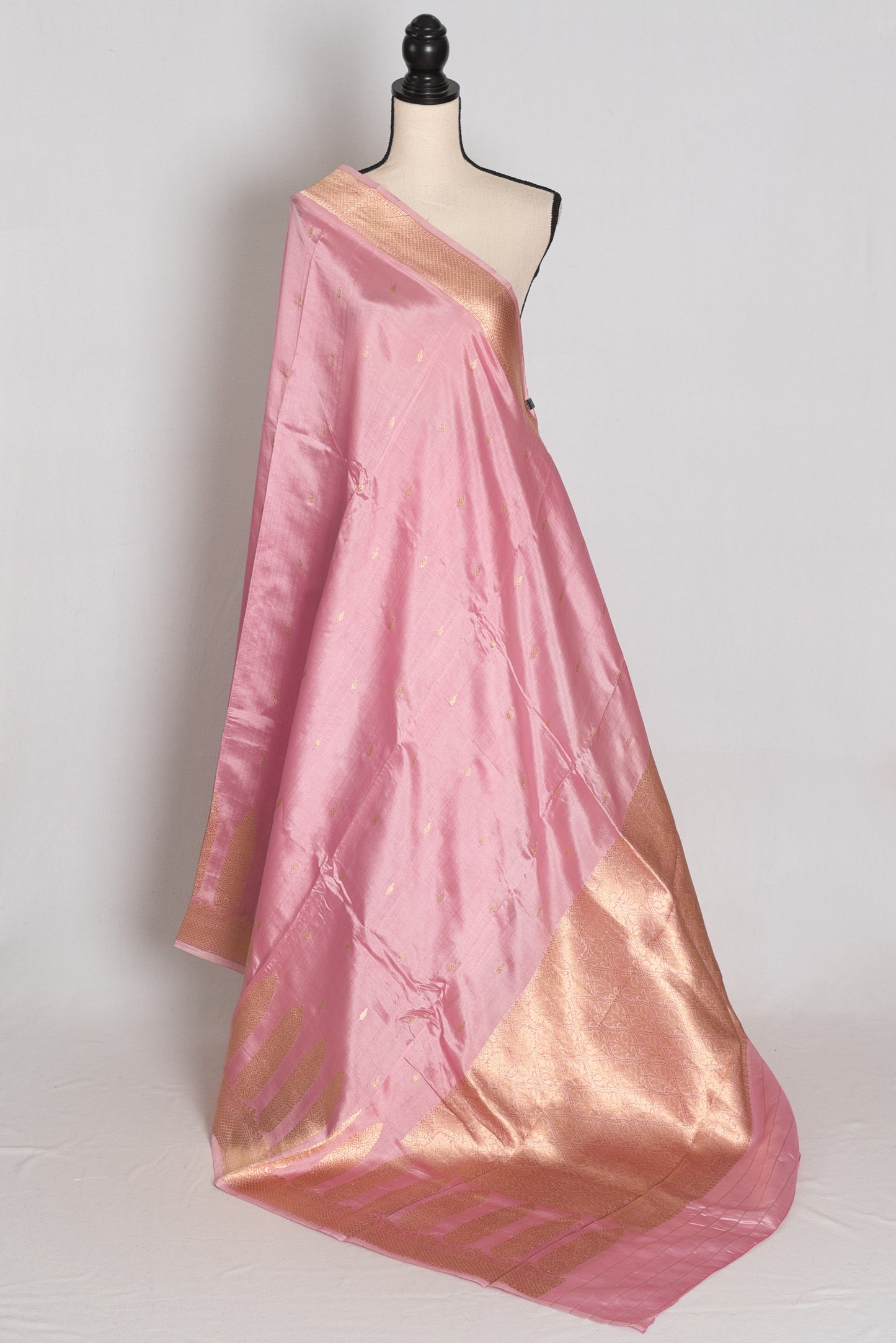 Neha : Onion Pink and Gold Satin Katan Pure Silk Banarasi Saree | Silk Mark image 1