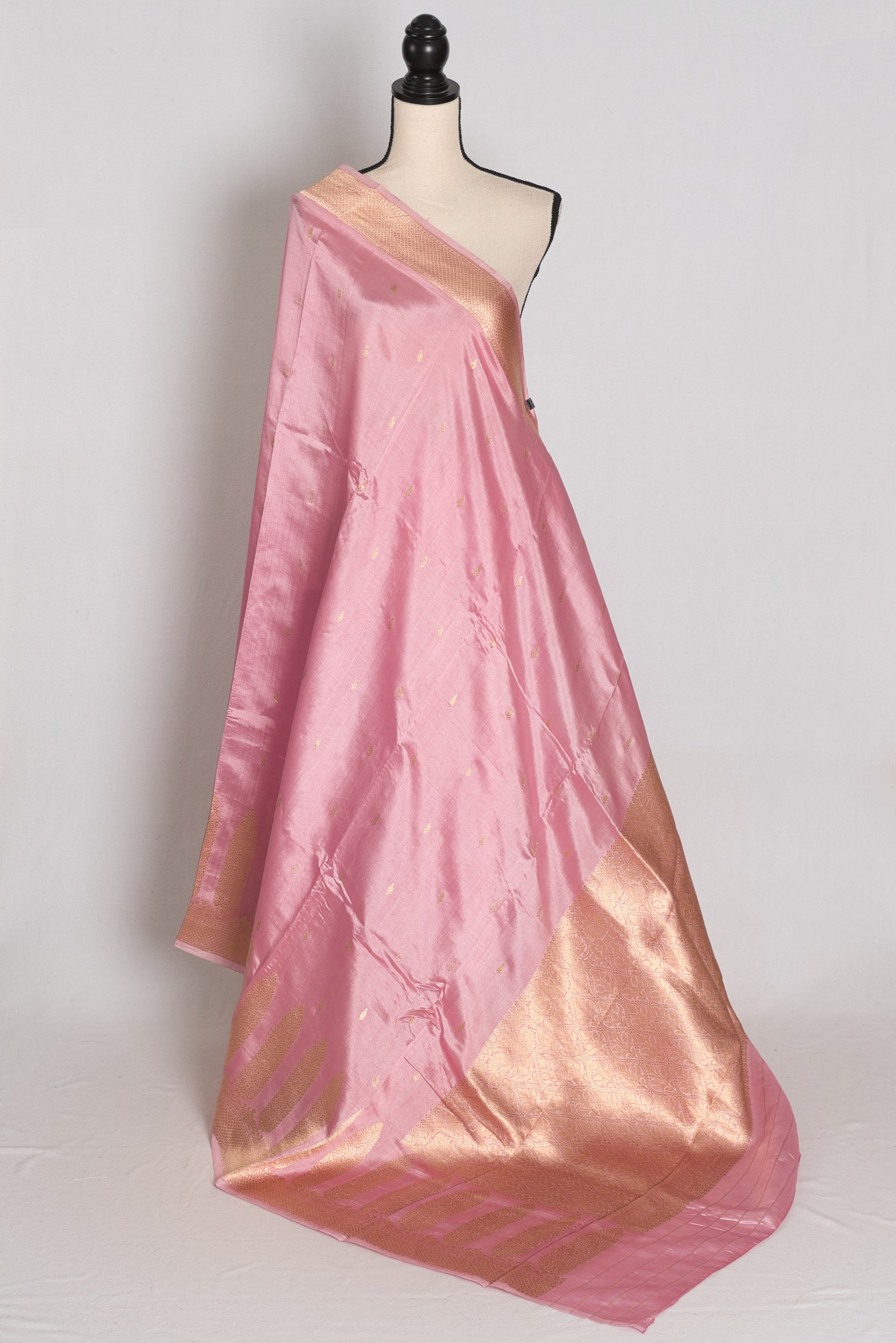 Neha : Onion Pink and Gold Satin Katan Pure Silk Banarasi Saree | Silk Mark image 1