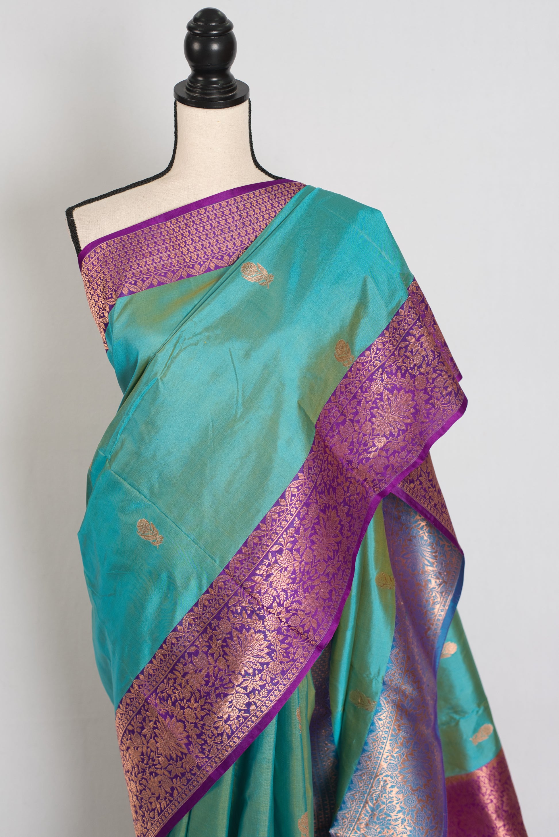 Neera | Cyan Blue & Royal Purple Silk Mark Certified Katan Banarasi Saree image 5