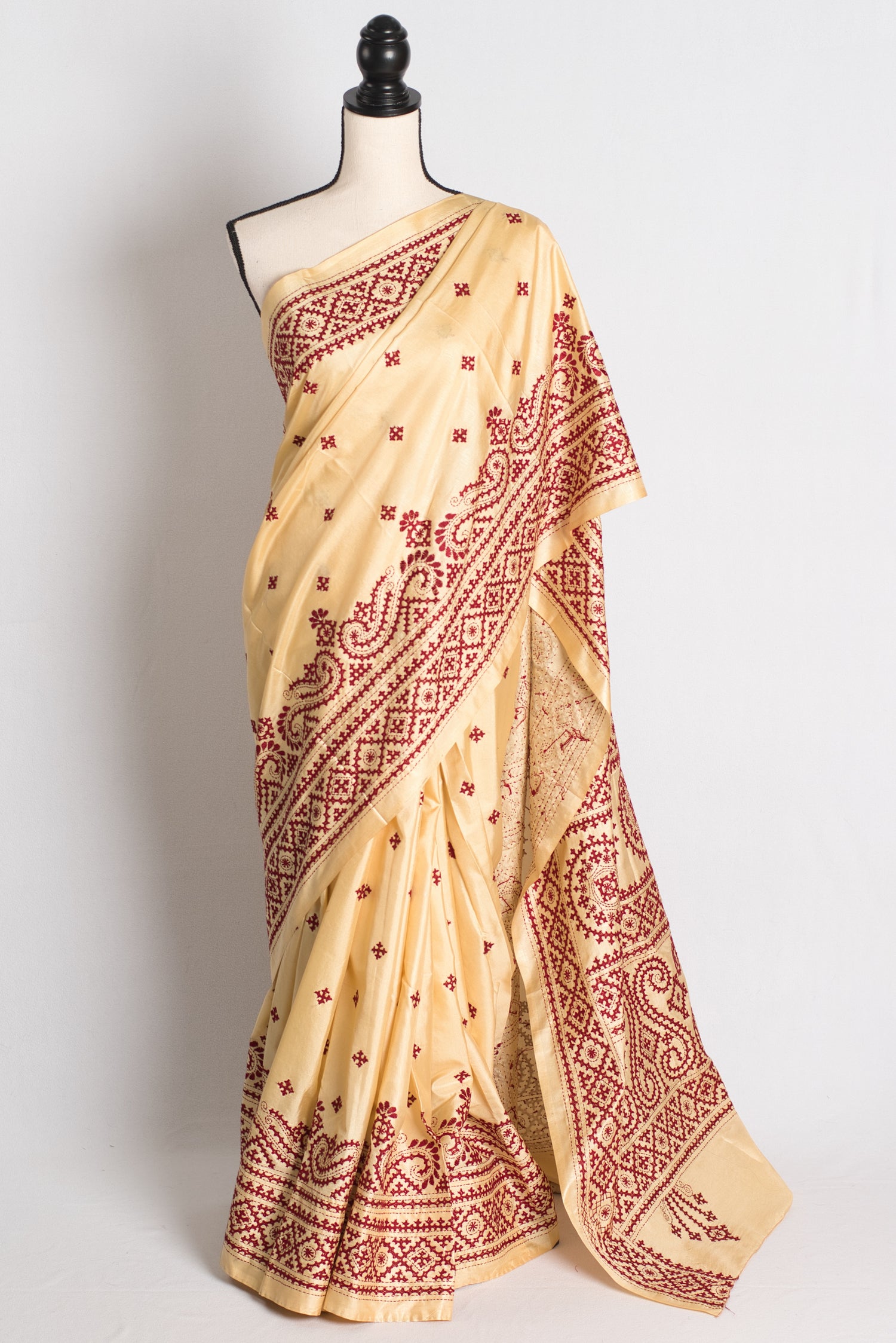 Moonlit Sand - Hand Embroidered Blended Silk Gujrati Work Saree image 0