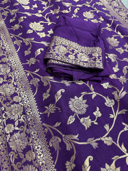Liza : Purple and Gold Dola Silk Banarasi Saree image 2