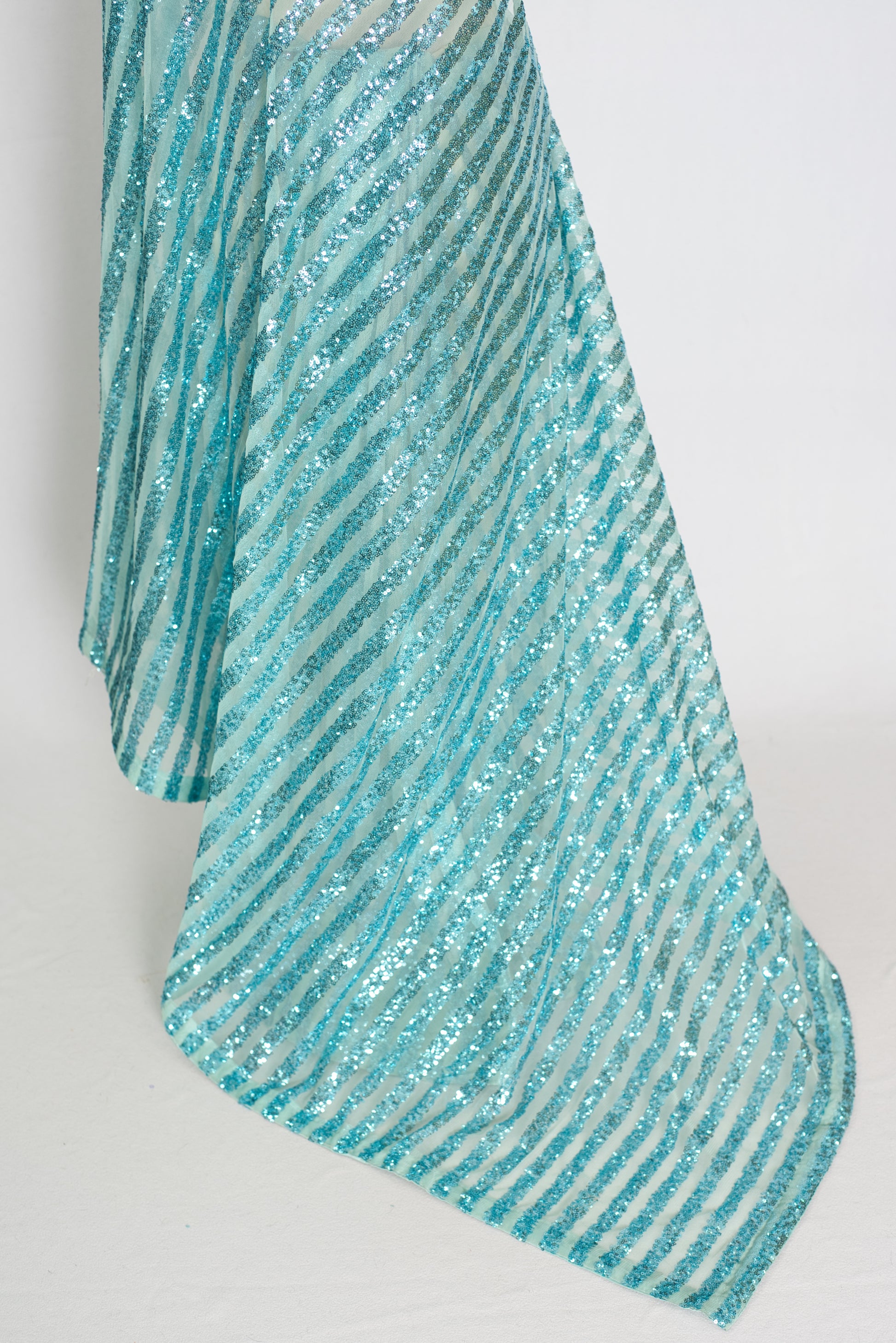 Naaz | Turquoise Blue Sequin Saree | Trending Bollywood Indian Partywear image 4