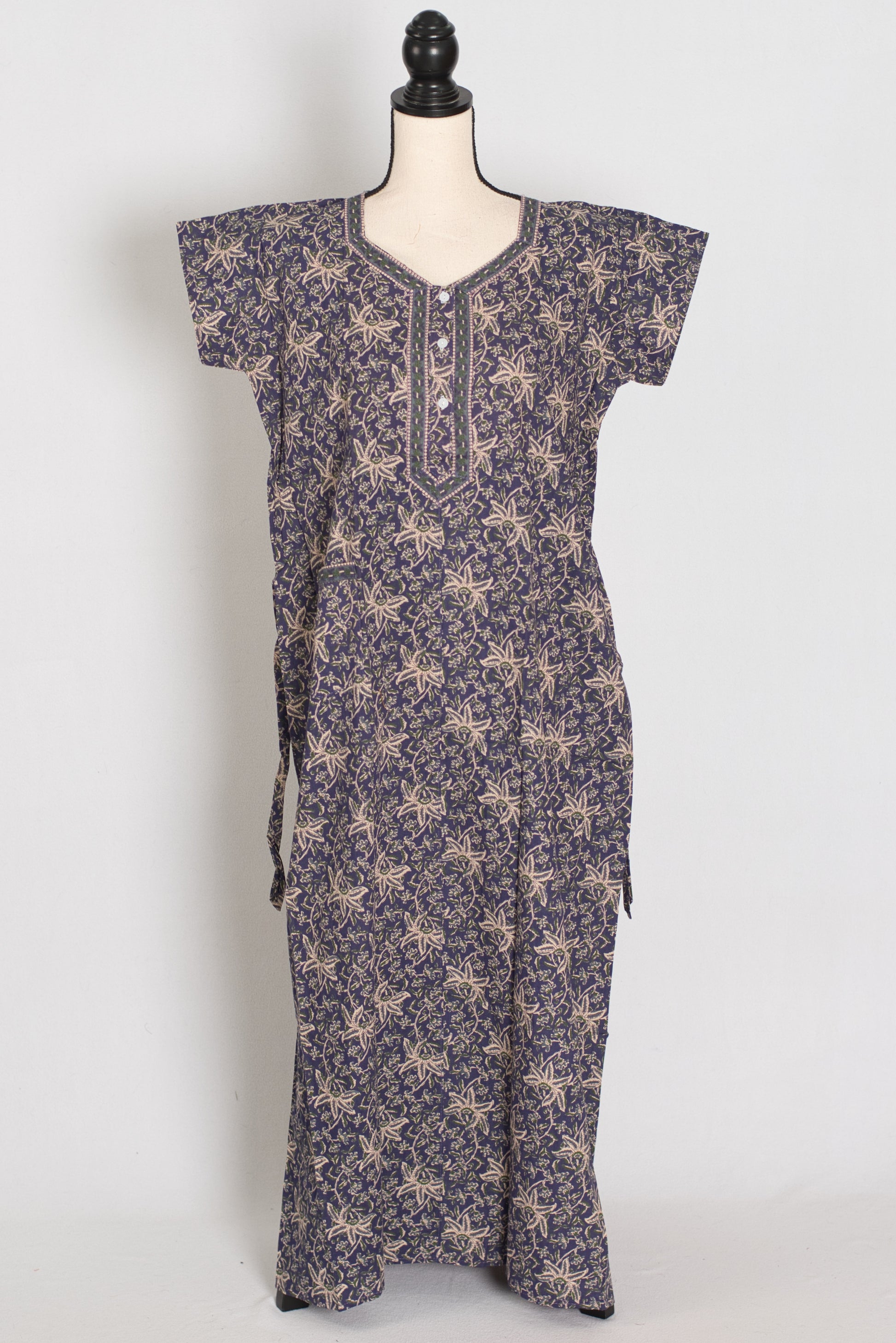 Purple Kalamkari Print Pure Cotton Long Indian Nightgown image 1