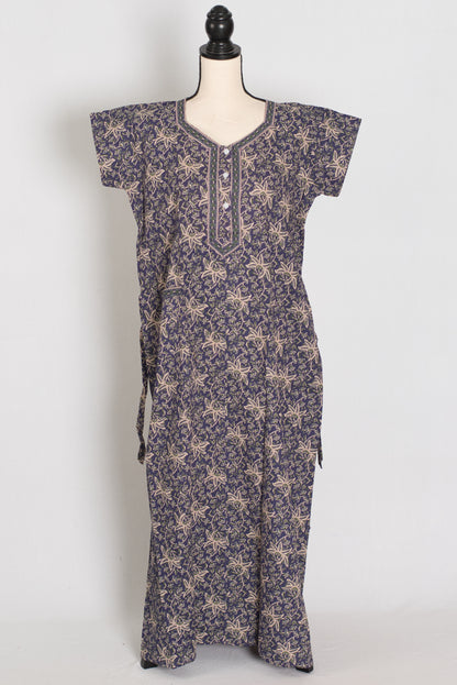 Purple Kalamkari Print Pure Cotton Long Indian Nightgown image 1