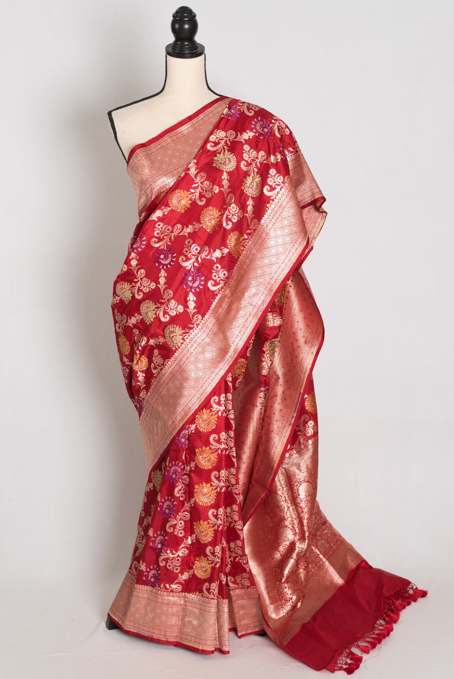 Naaz : Dark Red and Gold Minakari Jaal Katan Silk Bridal Banarasi Saree image 0