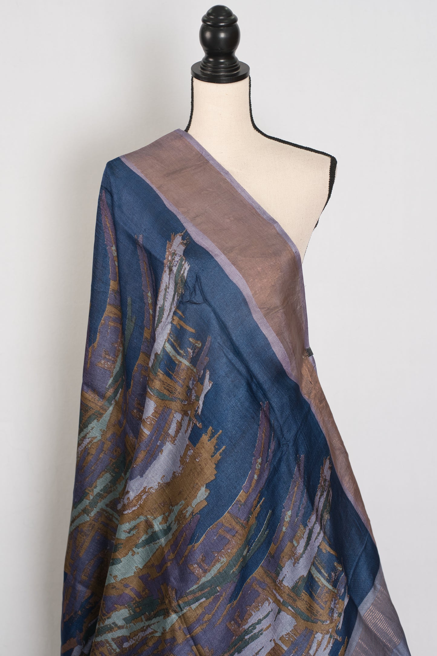 Mukta | Blue & Grey Pure Tussar Silk Saree | Contemporary Graphic Prints image 3