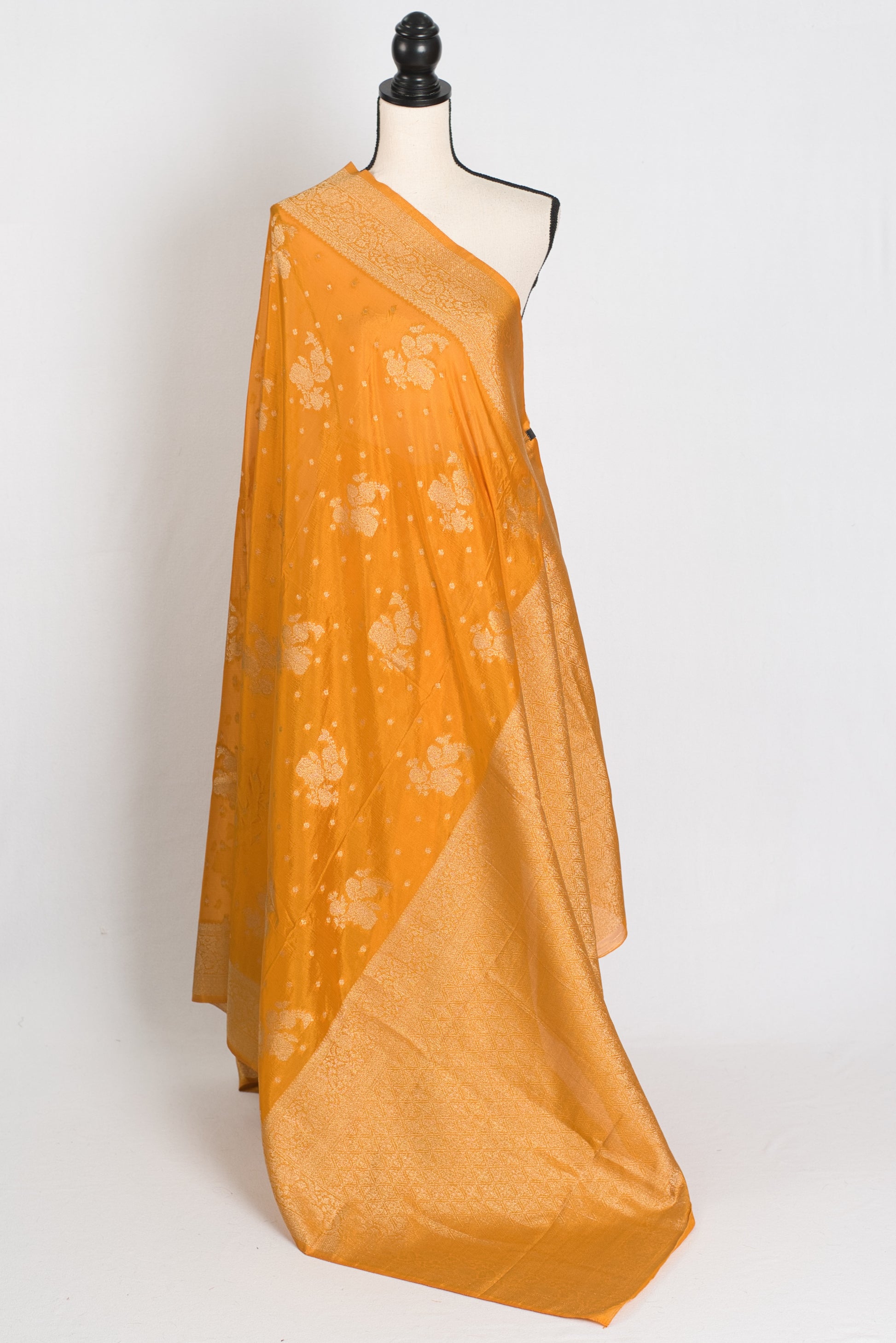 Sonali : Turmeric Yellow Semi Crepe Banarasi Saree image 1