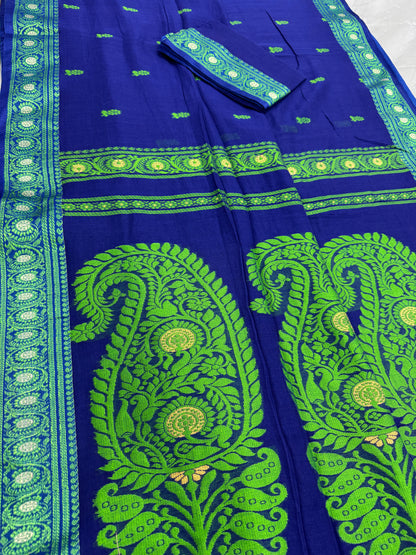 Gayetri : Blue and Green Cotton Baluchari Saree image 3