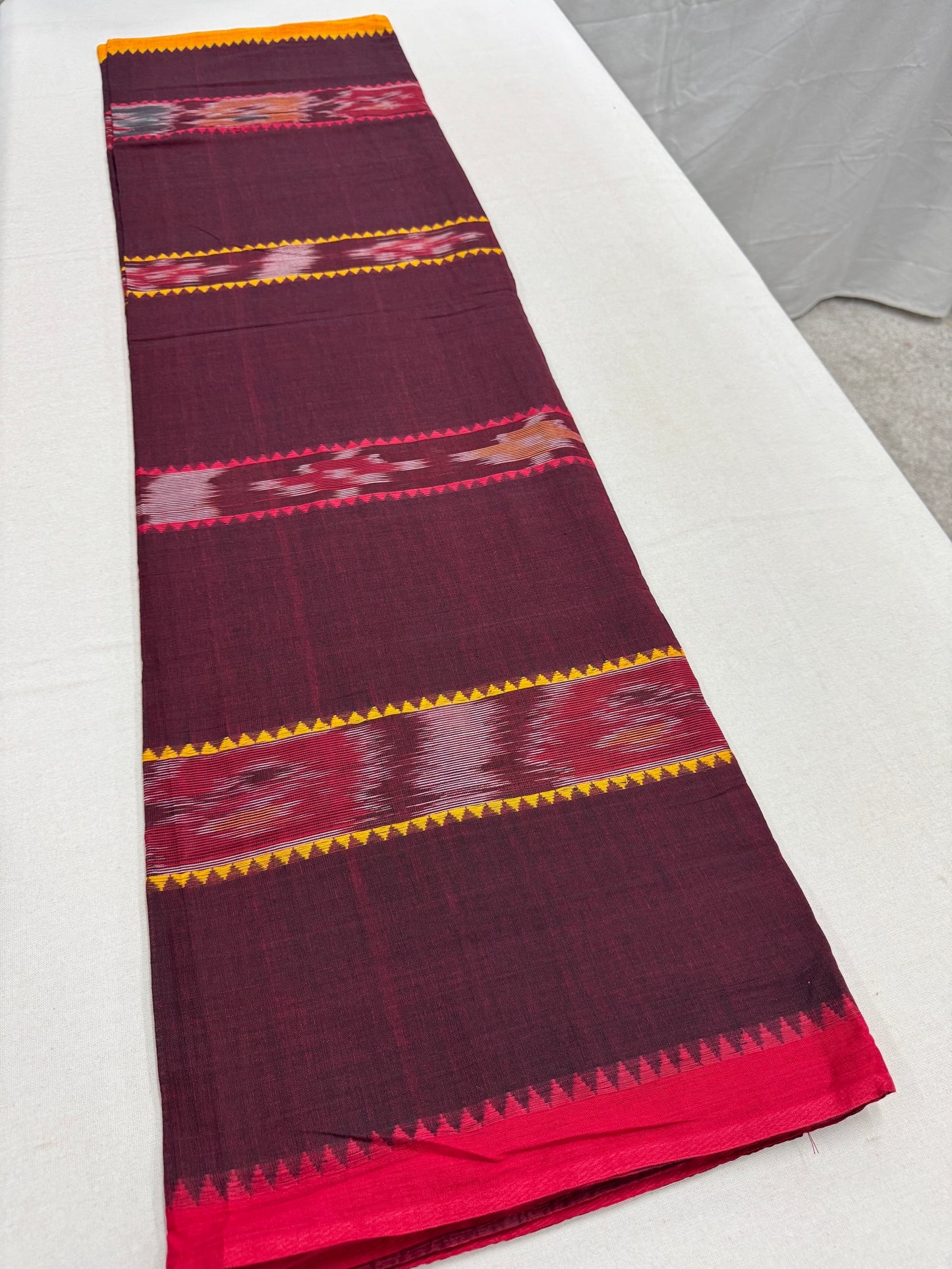 Mati : Maroon Soft Cotton Dhaniakhali Saree with Kotki Stripes image 7