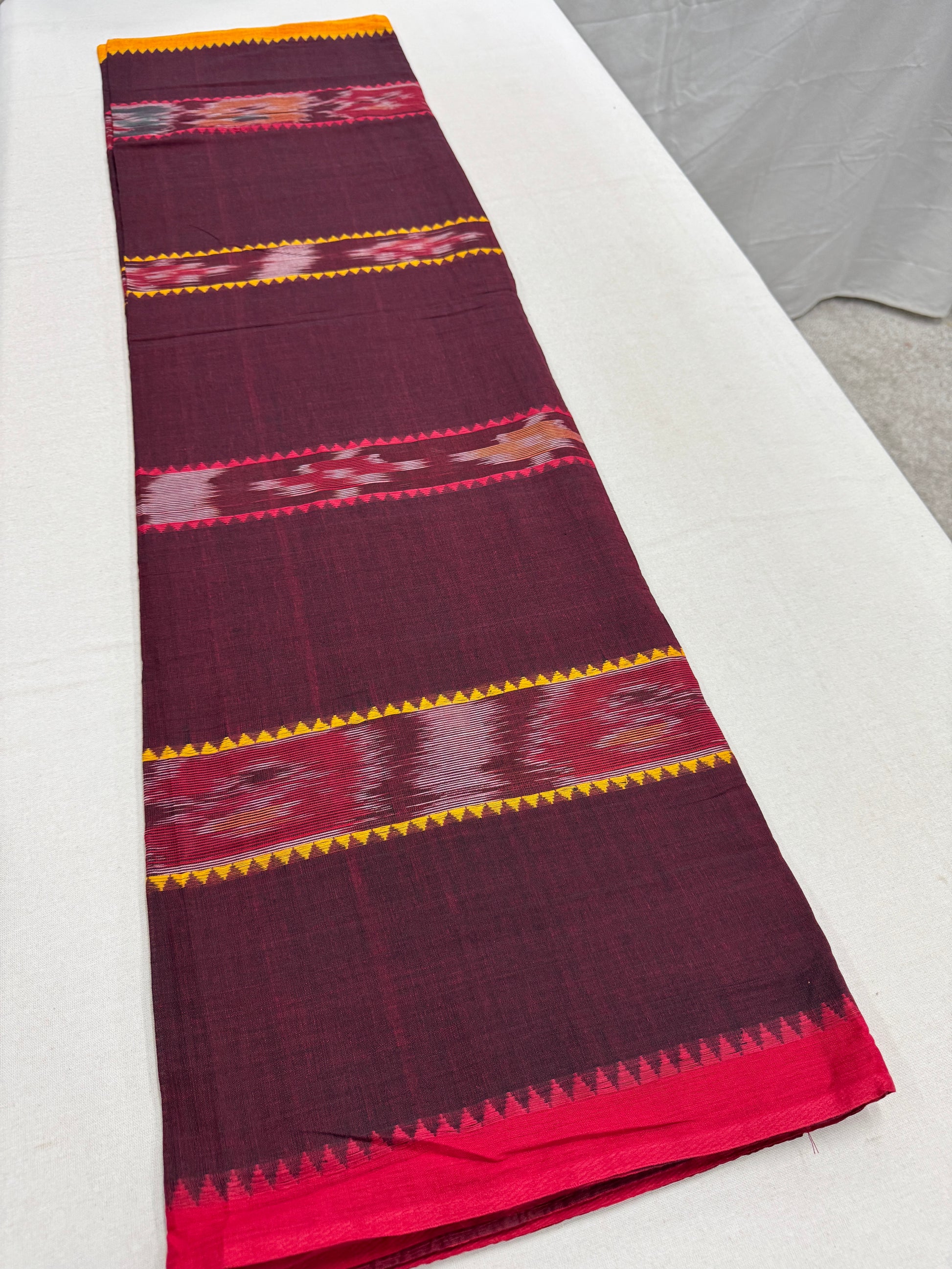 Mati : Maroon Soft Cotton Dhaniakhali Saree with Kotki Stripes image 7