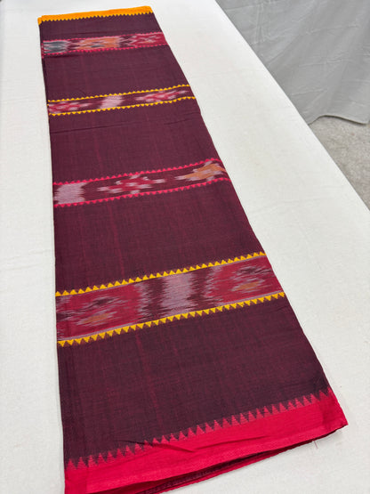 Mati : Maroon Soft Cotton Dhaniakhali Saree with Kotki Stripes image 7