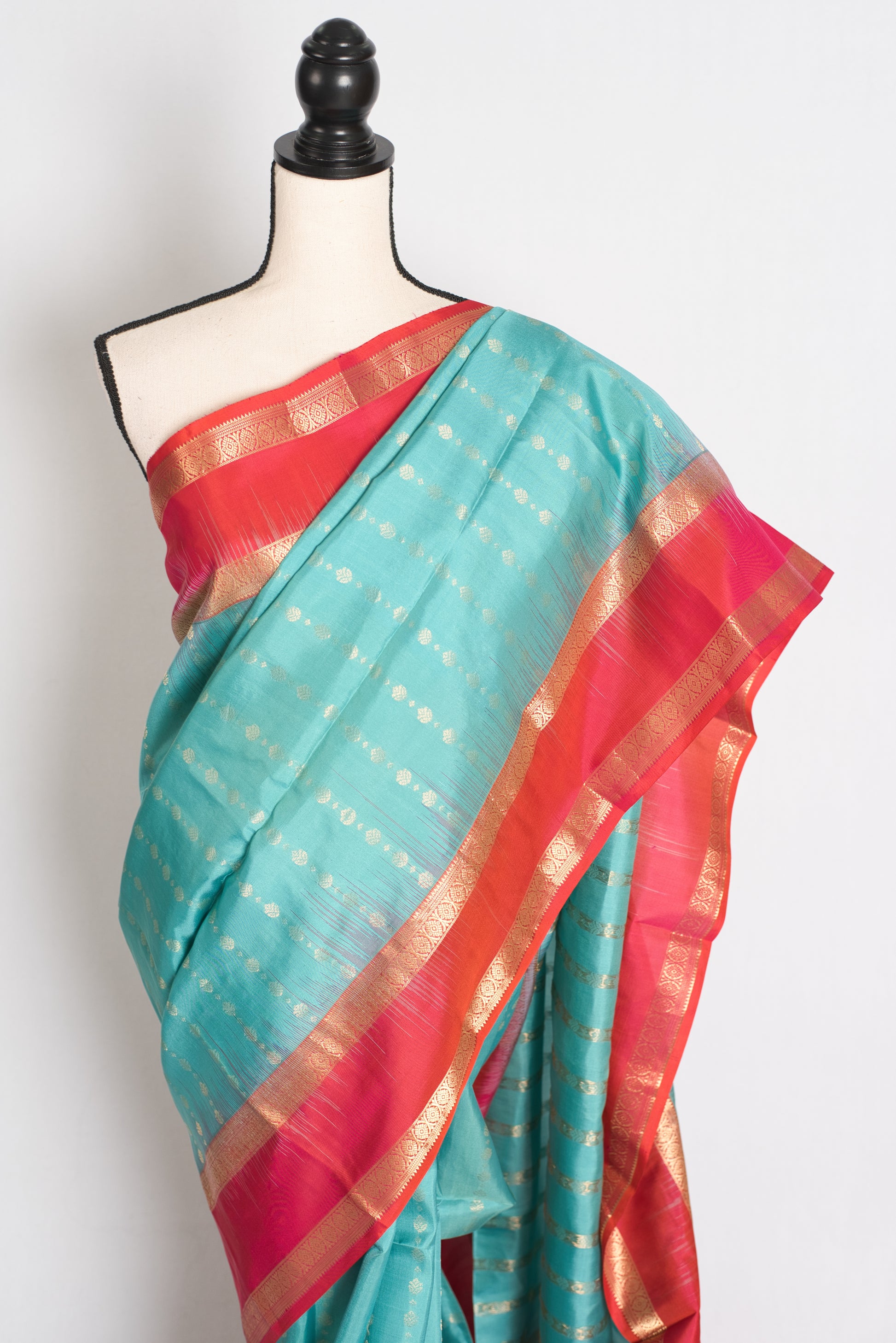 Asha : Blue and Orange Silk Mark Certified Kanchipuram Silk Saree image 5