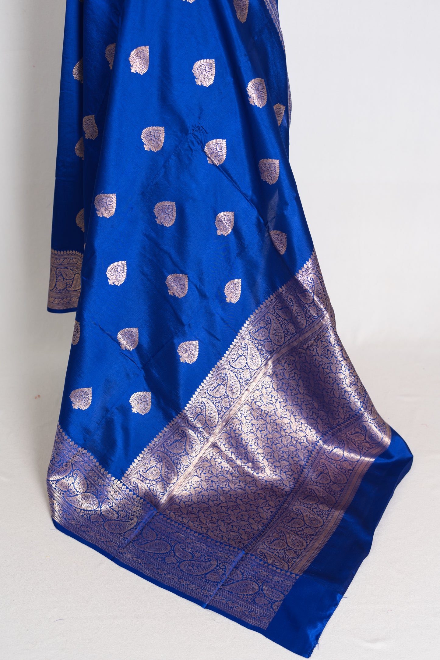 Sumaira : Royal Blue Pure Satin Silk Banarasi Saree with Silver-Gold Zari image 3