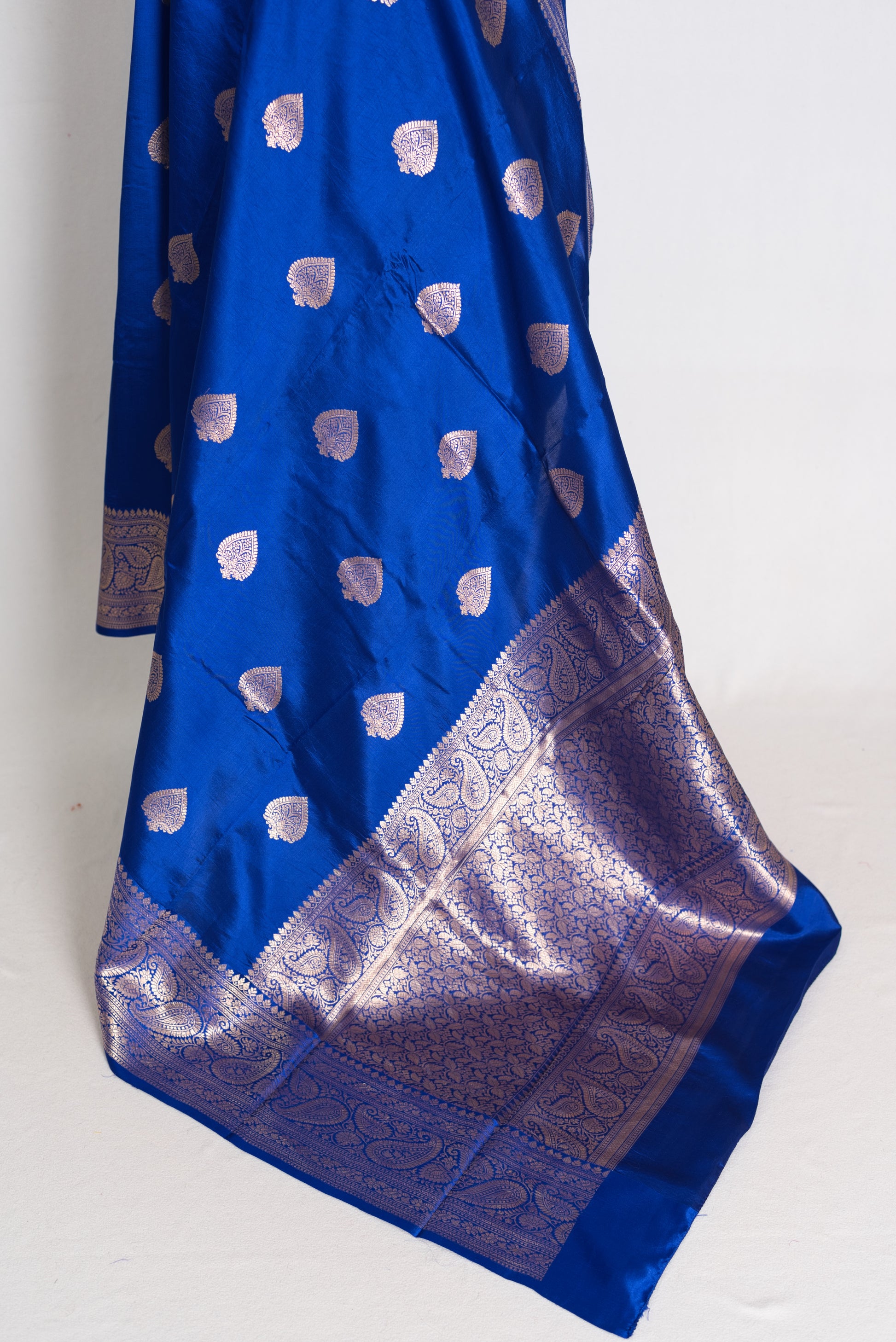 Sumaira : Royal Blue Pure Satin Silk Banarasi Saree with Silver-Gold Zari image 3