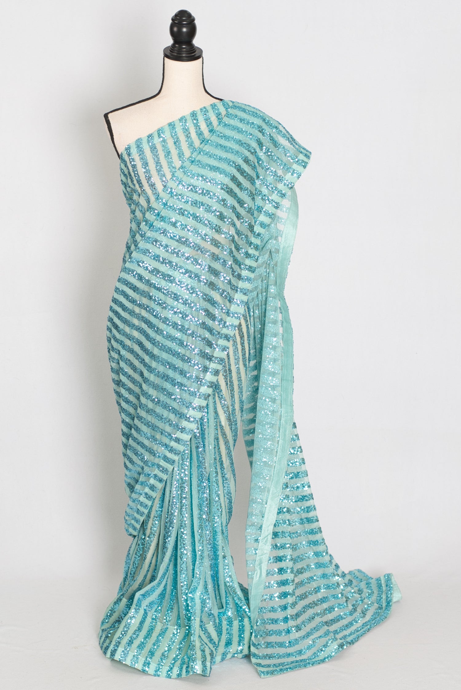 Naaz | Turquoise Blue Sequin Saree | Trending Bollywood Indian Partywear image 0