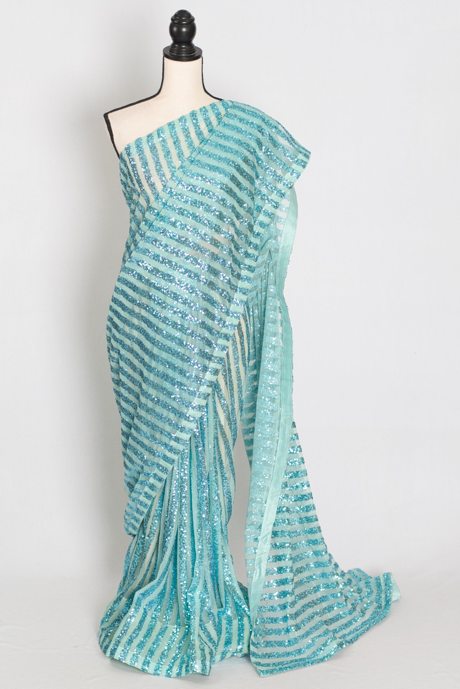 Naaz | Turquoise Blue Sequin Saree | Trending Bollywood Indian Partywear image 0