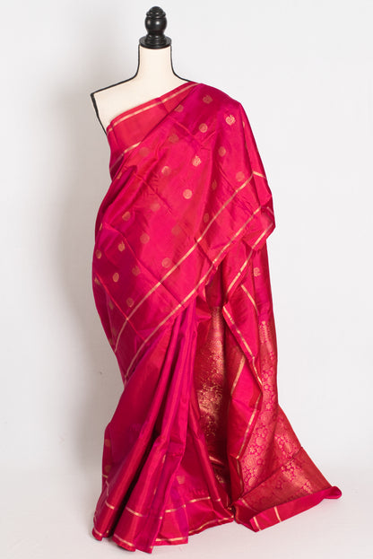 Ira: Rani Pink Handloom Kanjivaram Silk Saree with Traditional Peacock Motifs image 0