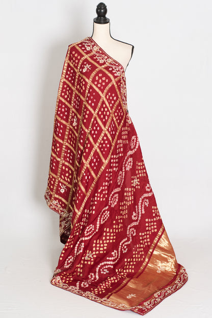 Roshni | Maroon Gharchola Gajji Silk Saree | Zardosi Gota Patti Hand Embroidery image 1