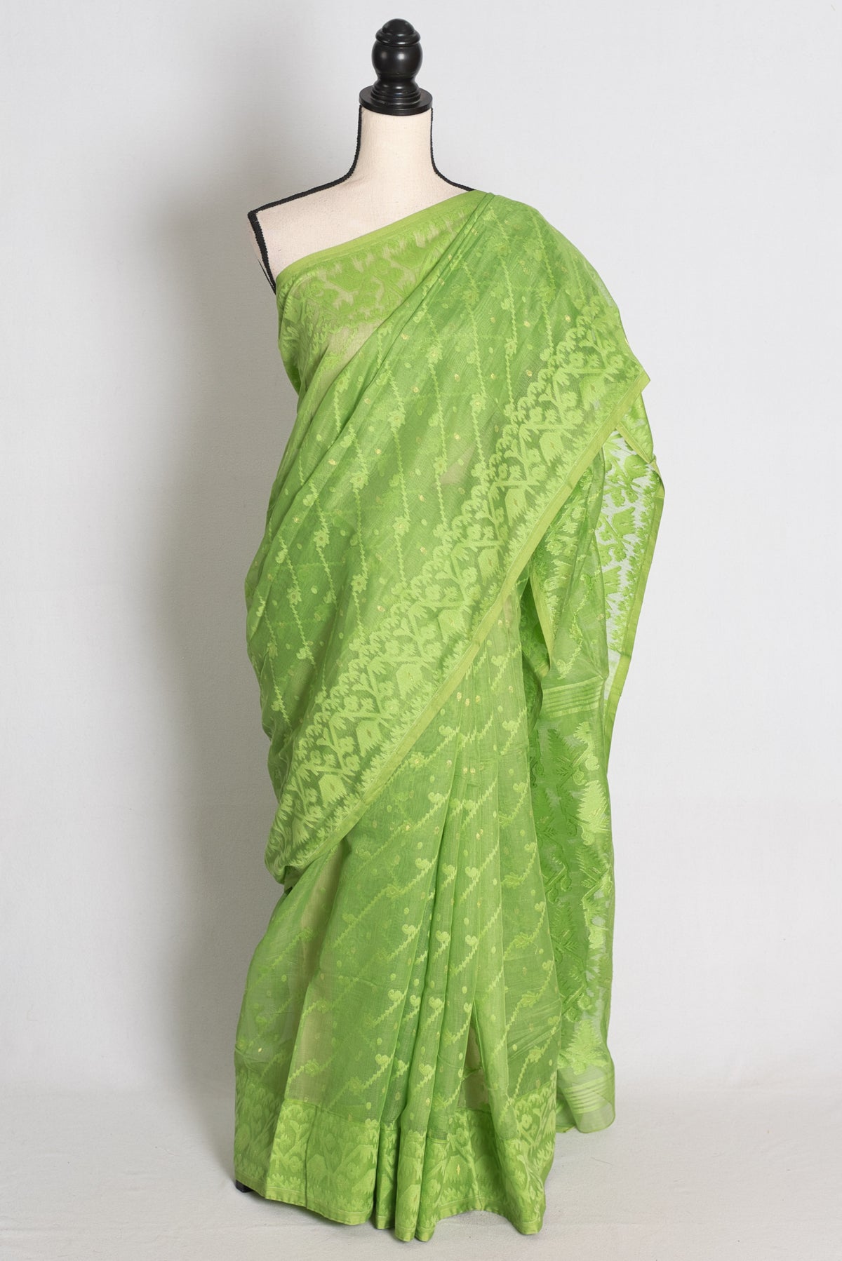 Fresh Light Green Jamdani saree — view