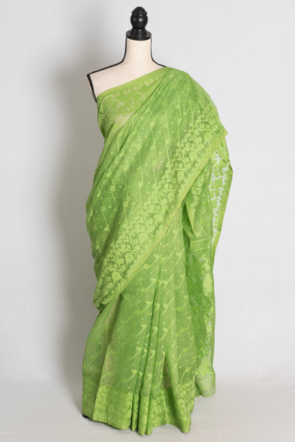 Fresh Light Green Jamdani saree — view