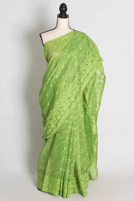 Fresh Light Green Jamdani saree — view