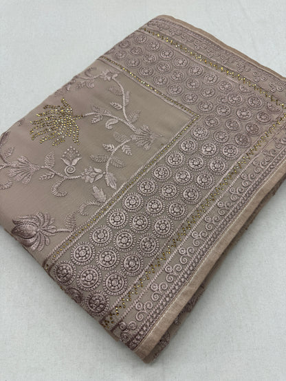 Ruma | Pastel Brown Georgette Partywear Saree | Trending Bollywood Design image 0