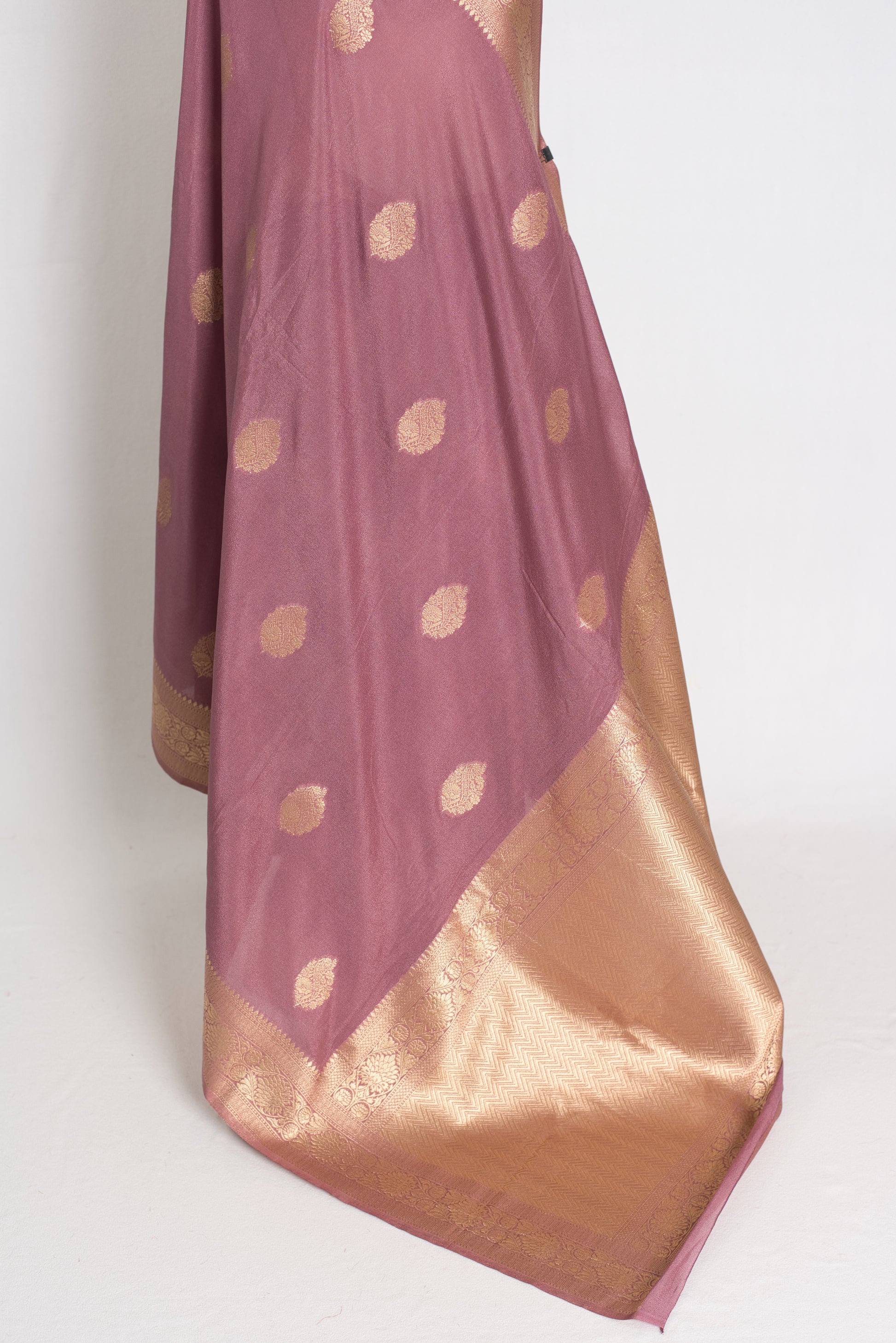 Naaz : Semi Crepe Silk Budget Friendly Banarasi Saree in Purple and Gold image 3