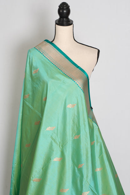 Mehuli : Sea Green Meenakari Handwoven Banarasi Silk Saree | Silk Mark Certified image 3