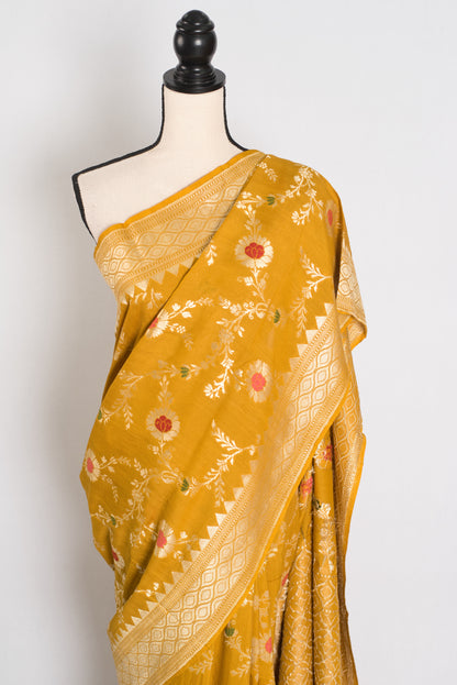 Ira: Muga Tussar Banarasi Silk Saree | Floral Woven Design | Silk Mark Certified image 6