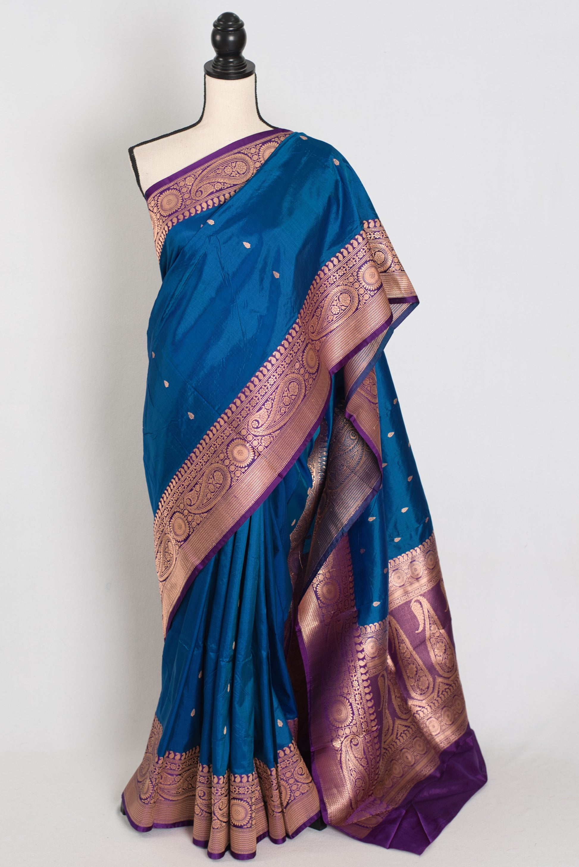 Mahi | Royal Blue Pure Katan Silk Banarasi Saree with 40 Size Stitched Blouse image 0