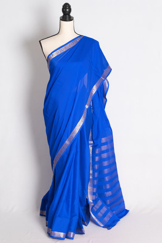 Girija: Royal Blue and Gold Semi Mysore Silk Saree image 0
