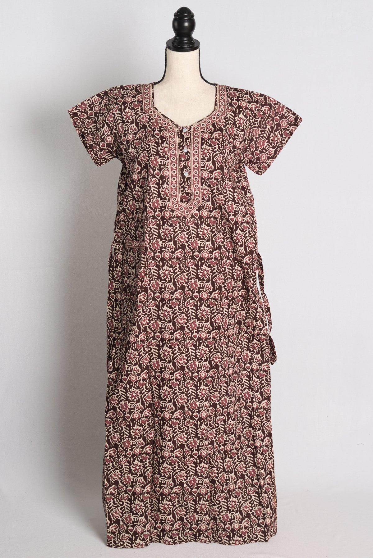 Pure Cotton Brown Kalamkari Printed Indian Nighty in Regular Size image 1