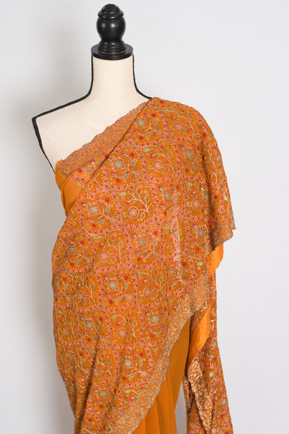 Hira | Turmeric Yellow Georgette Kashmiri Embroidery Saree | Perfect Haldi Wear image 7