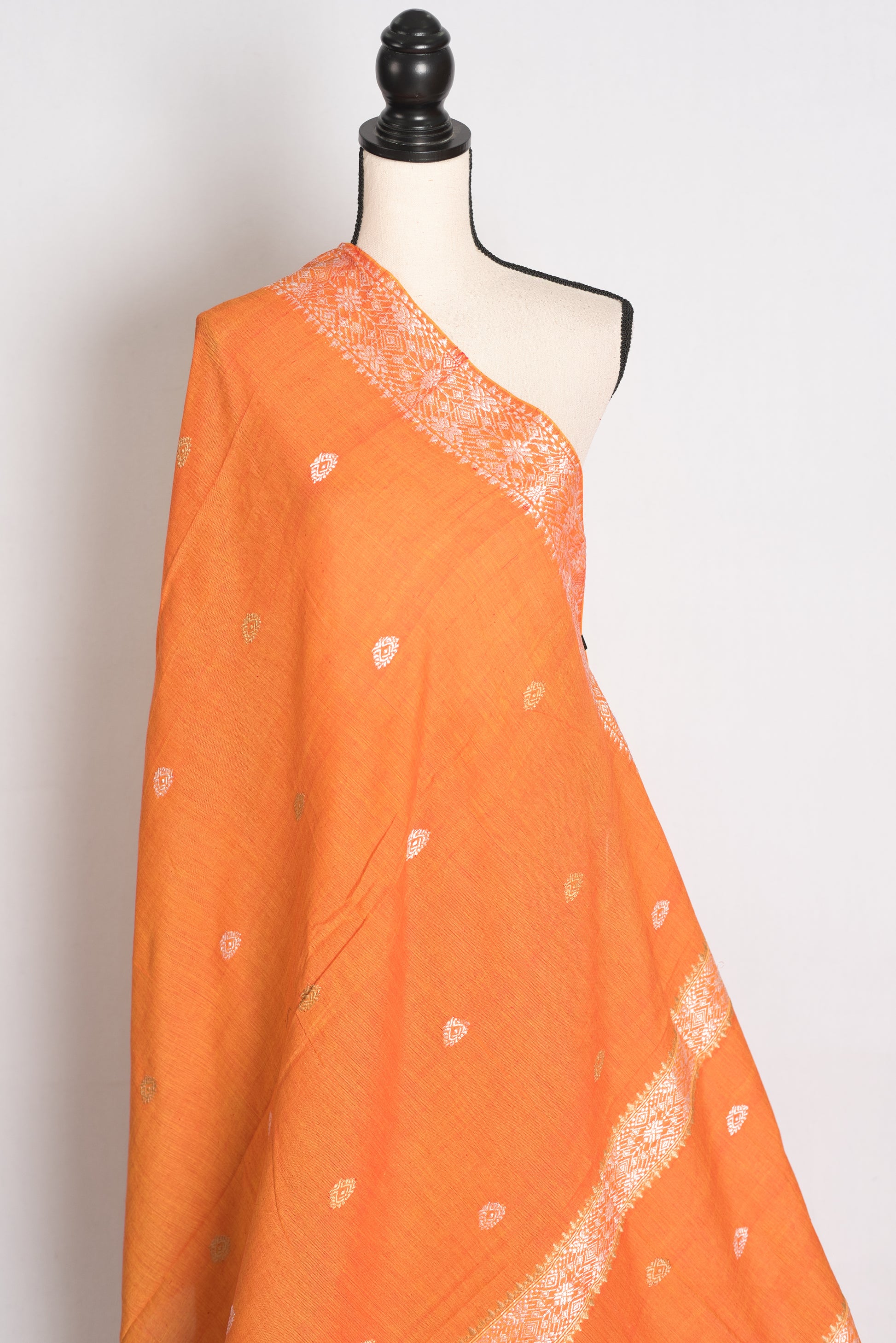 Pritha : Vibrant Orange Pure Cotton Assamese Handloom Saree image 4