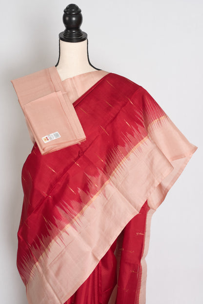 Mythelli : Crimson Red and Peach Lightweight Kanjivaram Silk Saree image 2